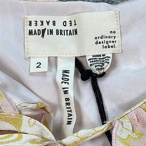 NWT Ted Baker Frisis MIB Frill Printed Top Pink Yellow 60s Retro Sz 2 M - Picture 10 of 15